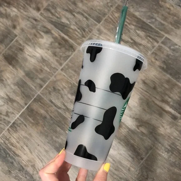 Starbucks Black and White Cow Print Tumbler with Green Logo - Picture 4 of 5